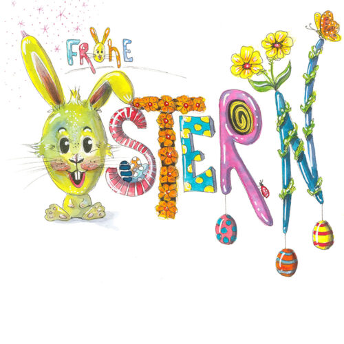 Im Kunst-Shop zu sehen: Namenskunst als Handlettering für Ostern von der Künstlerin Sancini Priska gestaltet.